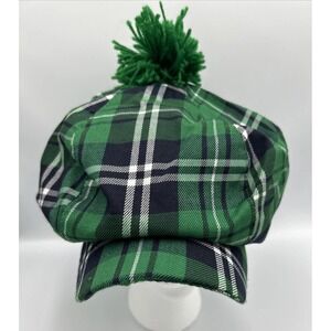 GOLF PLAID GREEN HAT POM POM BALL ONE SIZE CABBIE NEWSBOY CAP